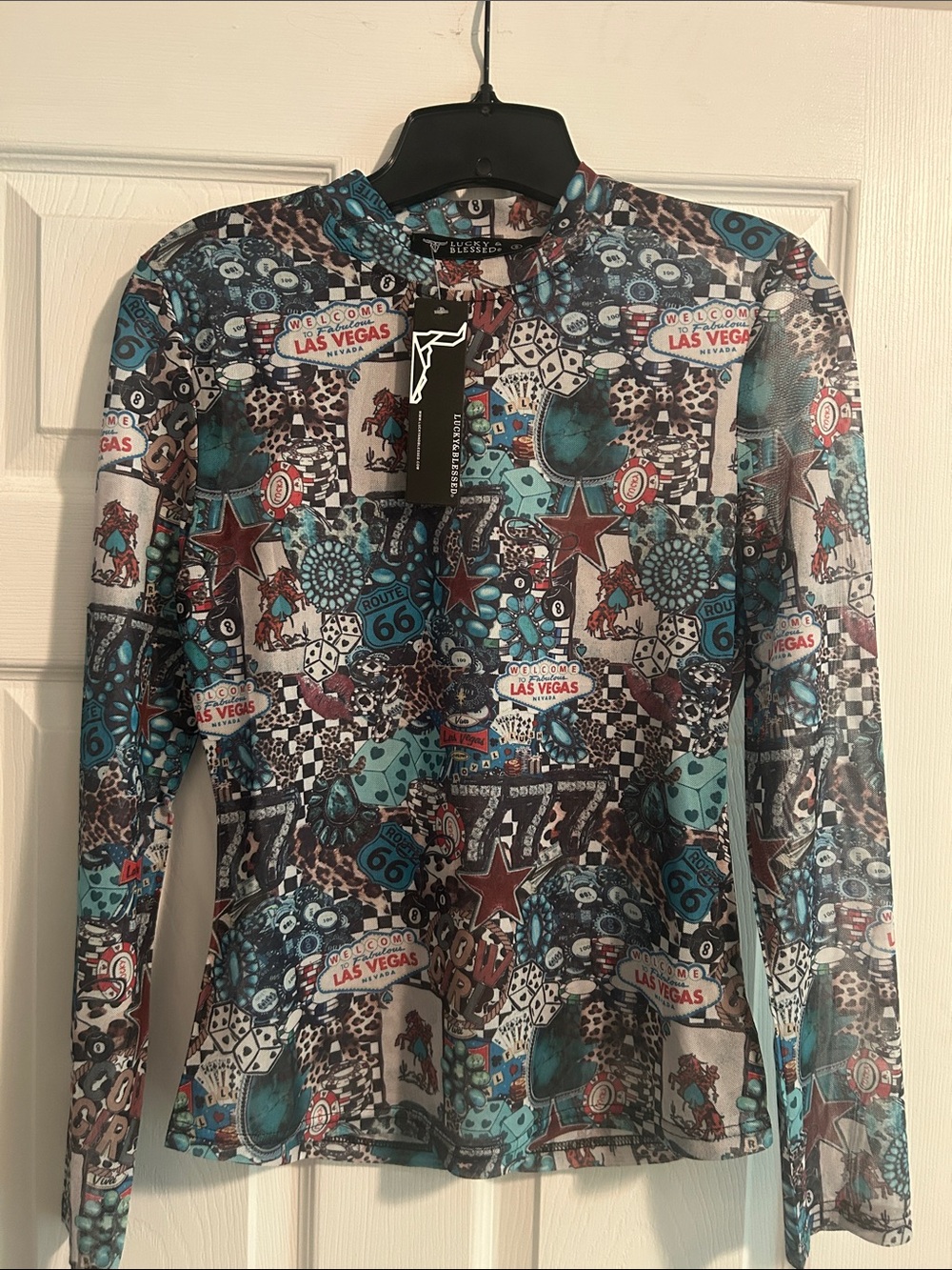 Lucky&Blessed Long Sleeve SHEER Mesh Graphic Top